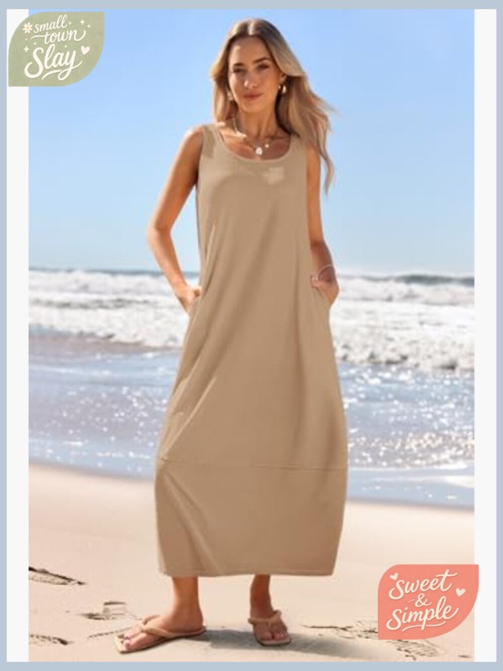 Boho Maxi Sundress Scoop Neck Sleeveless Loose Tank Dress - Picture 6 of 7